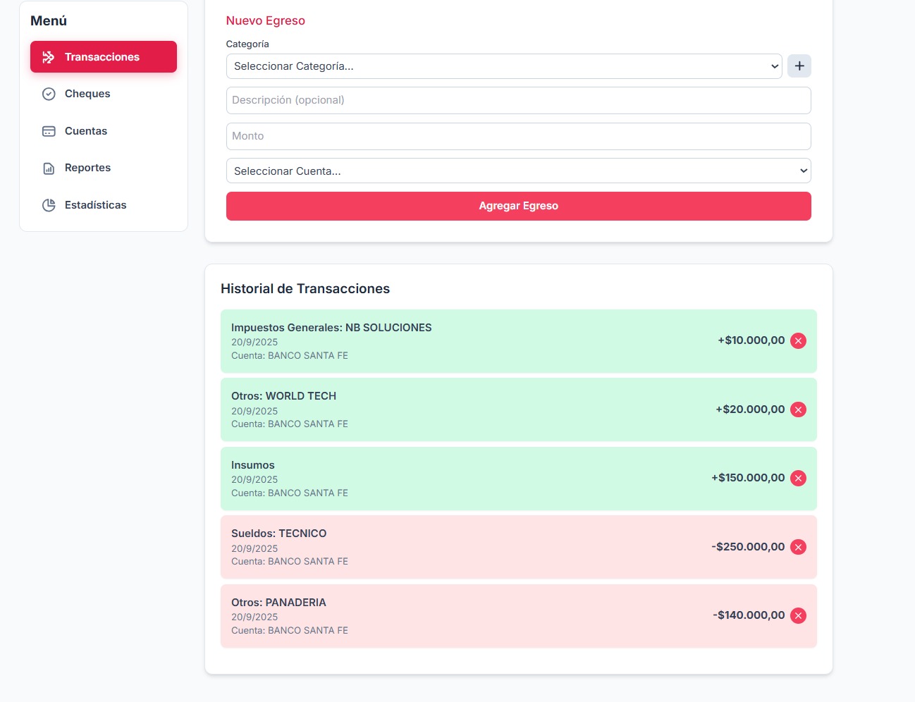 Historial de Transacciones